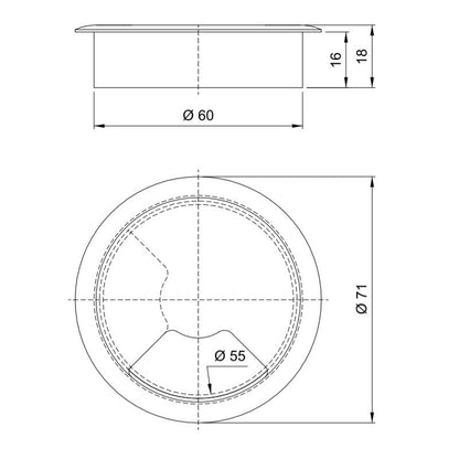 Passe-câble en plastique 60mm - Noir Furnica 