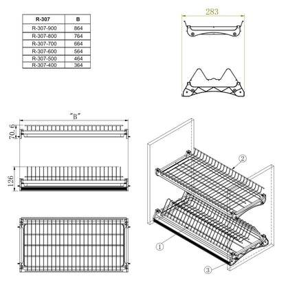 Plat égouttoir de séchage pour armoire de cuisine - Chrome 400mm Furnica 