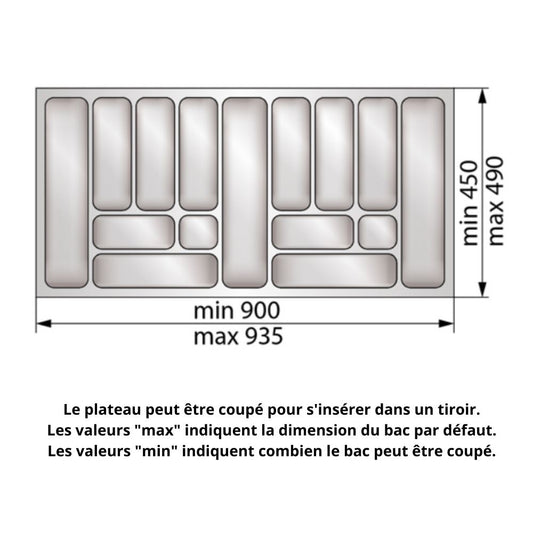 Range-couverts pour tiroir, largeur du meuble: 1000 mm, profondeur: 490 mm - Blanc NTP 