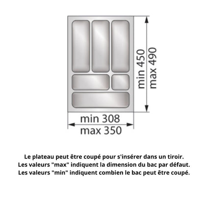 Range-couverts pour tiroir, largeur du meuble: 400 mm, profondeur: 490 mm - Blanc NTP 