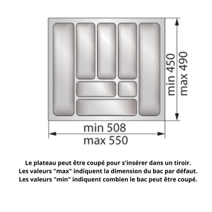 Range-couverts pour tiroir, largeur du meuble: 600 mm, profondeur: 490 mm - Métallique NTP 