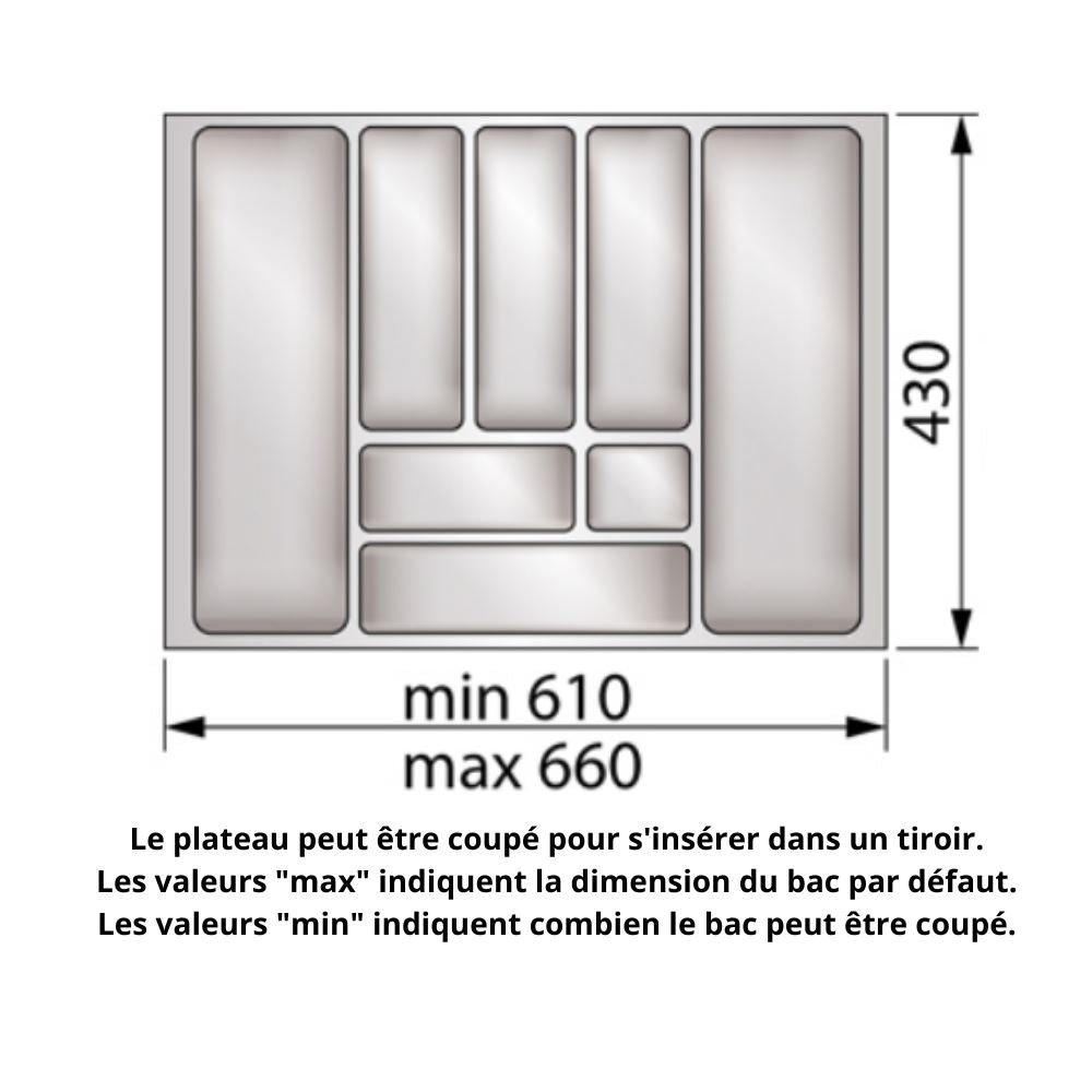 Range-couverts pour tiroir, largeur du meuble: 700 mm, profondeur: 430 mm - Métallique NTP 