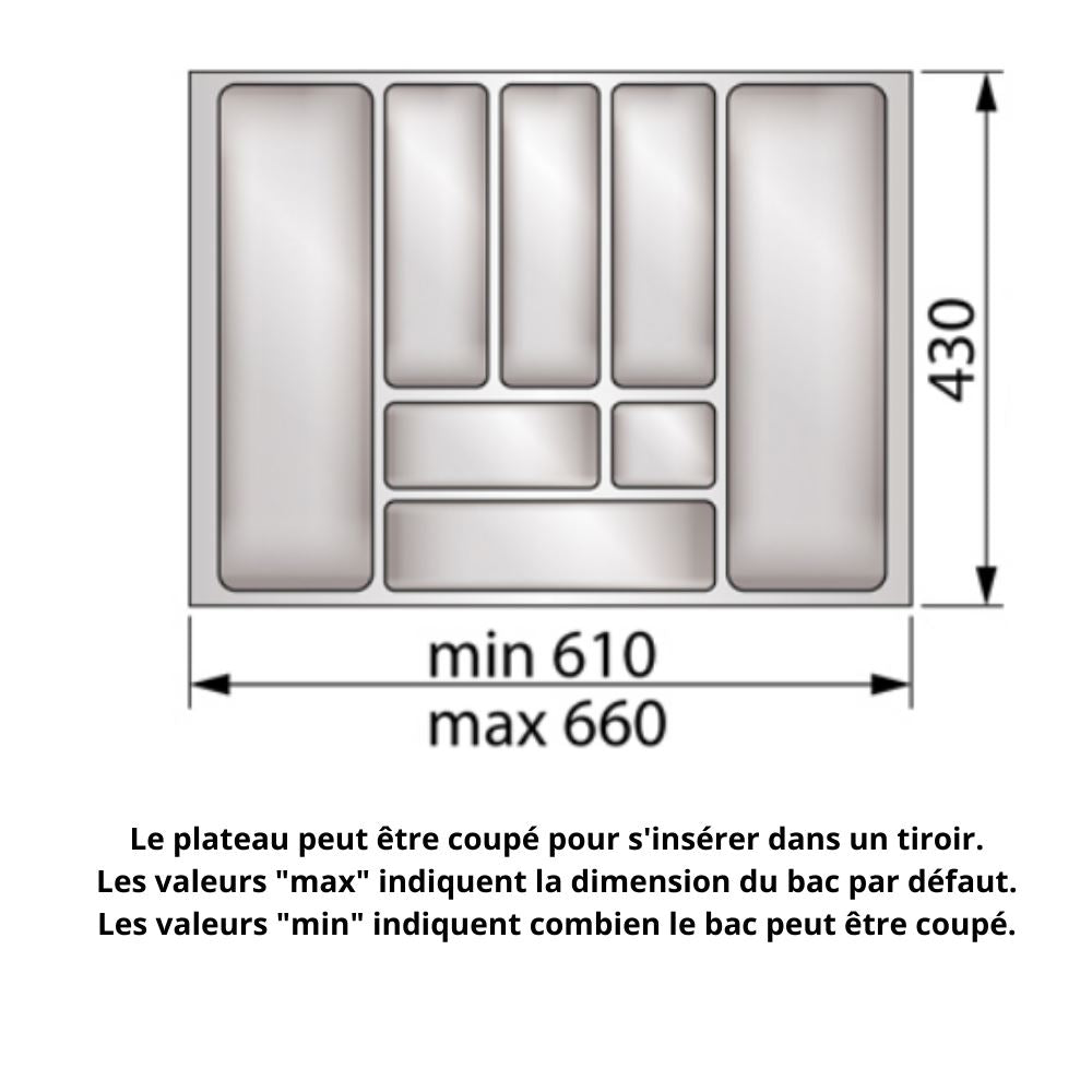 Range-couverts pour tiroir, largeur du meuble: 700 mm, profondeur: 490 mm - Blanc NTP 