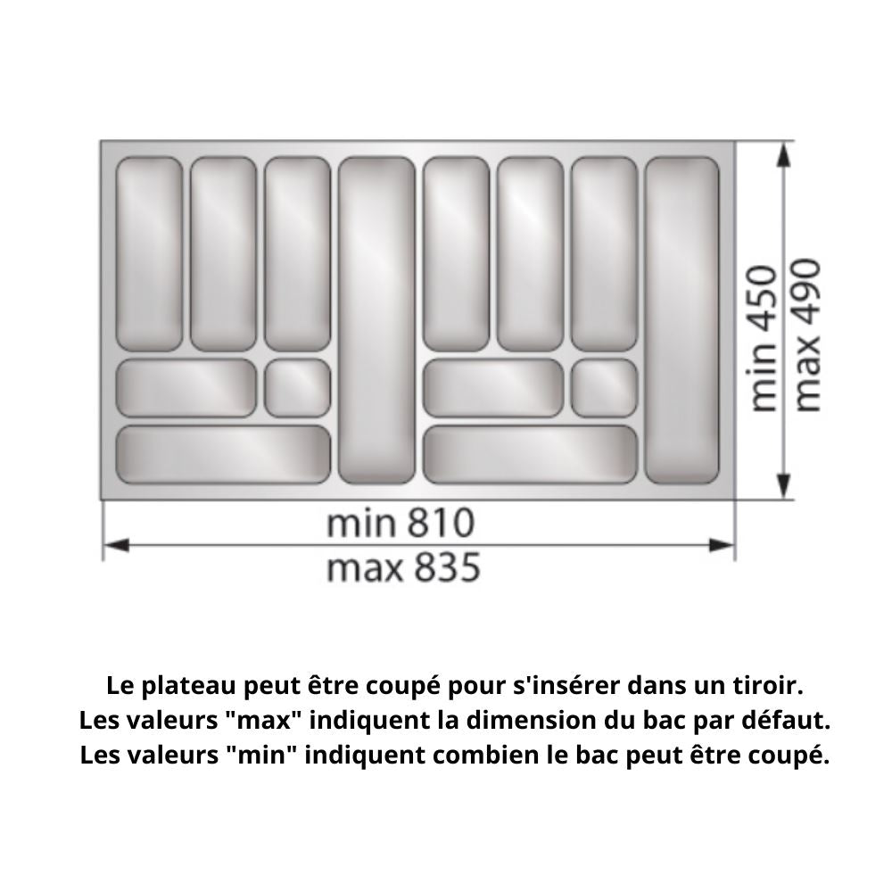 Range-couverts pour tiroir, largeur du meuble: 900 mm, profondeur: 490 mm - Blanc NTP 