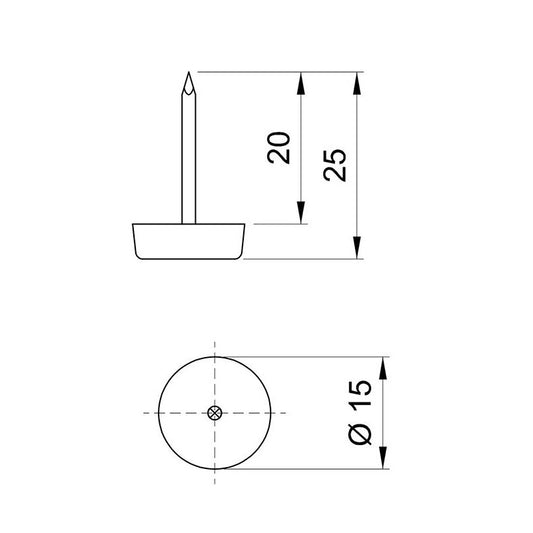 Patin à clouer Ø15mm en plastique - Noir - 50 pièces