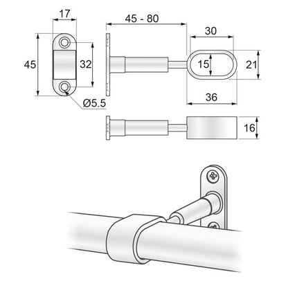 Support de distance barre ovale 15x30mm, chrome NTP 