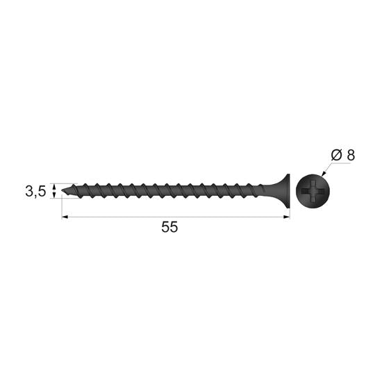 Vis à bois Phillips PH2 3.5x55mm noir (500 pcs) NTP 