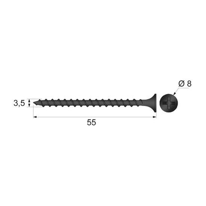 Vis à bois Phillips PH2 3.5x55mm noir (500 pcs) NTP 