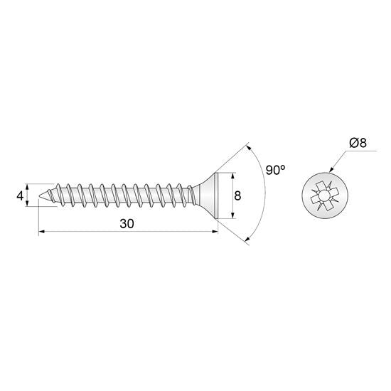 Vis à bois PZ2 4.0x30mm Zinc Blanc (1000 pcs) NTP 